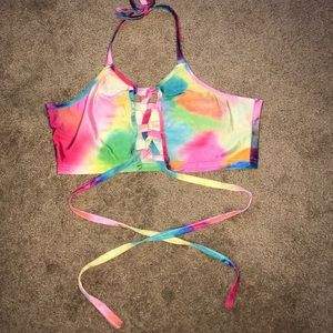 Rainbow lace up Crop Top